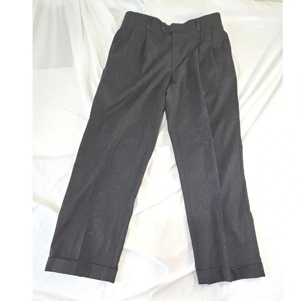 Jos. A. Bank Signature Collection Charcoal Gray Pleated Cuffed Dress Pants 34x28